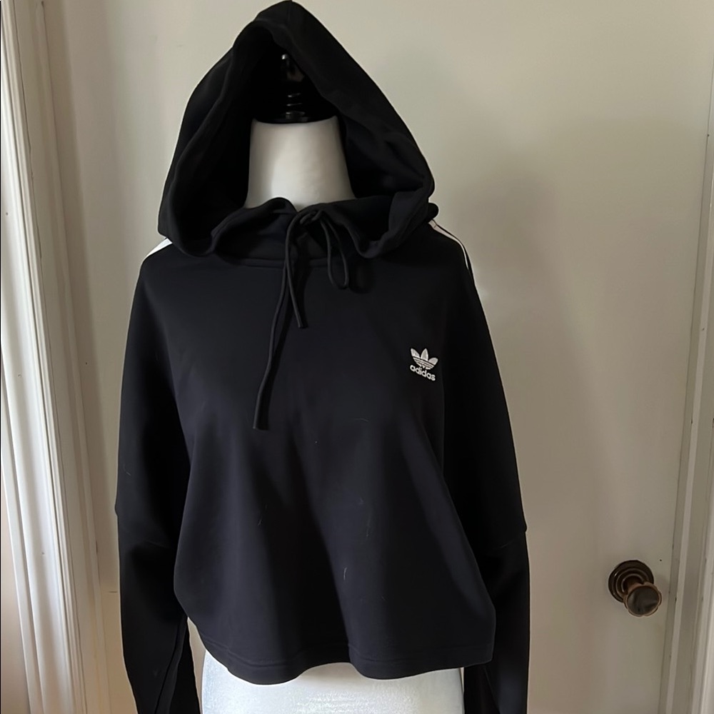 Adidas | Women’s Size Small Black Hoodie With White Stripes on Sleeves